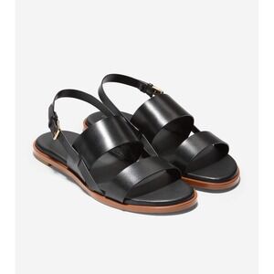Cole Haan Flynn Flat Sandals Leather Black Size 8B